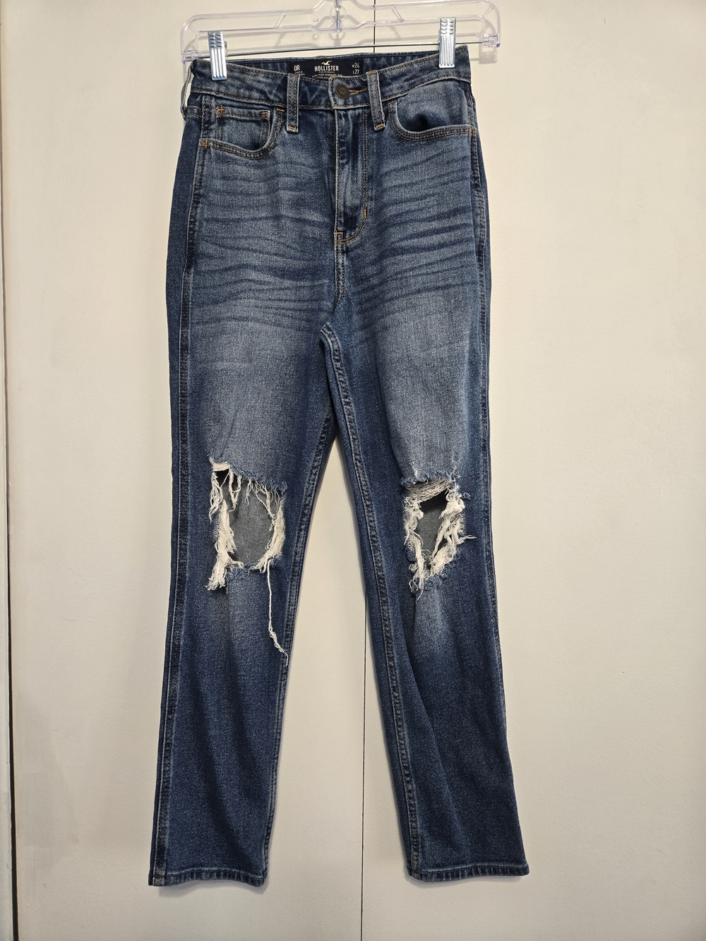 Hollister Ultra High-Rise Mom Jeans Distressed Stretch Denim‎ W24 L27